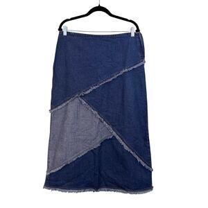 Starwear Jeans Skirt Womens 17/18 Blue Denim Midi Two Tone Patchwork Raw Hem
